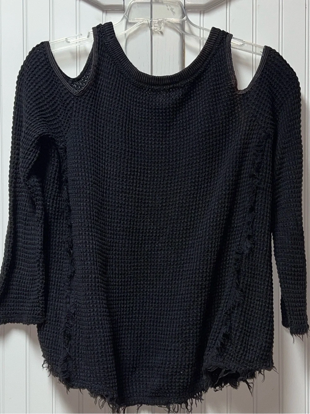 Free People Waffle Knit Distressed Sunrise Sweater L Oversized Heavyweight